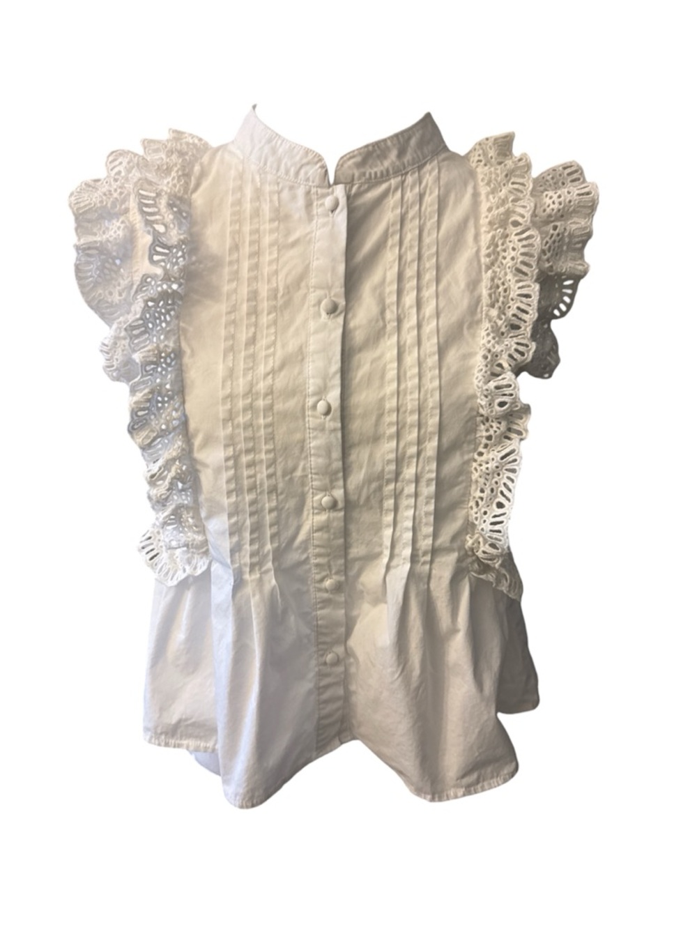 White Eyelet Ruffle Button-Front Pintuck Blouse